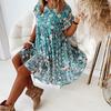 Summer Short Sleeve Round Neck Fashion Sexy Flower Print European and American Pleated Dress Women's Casual Dress