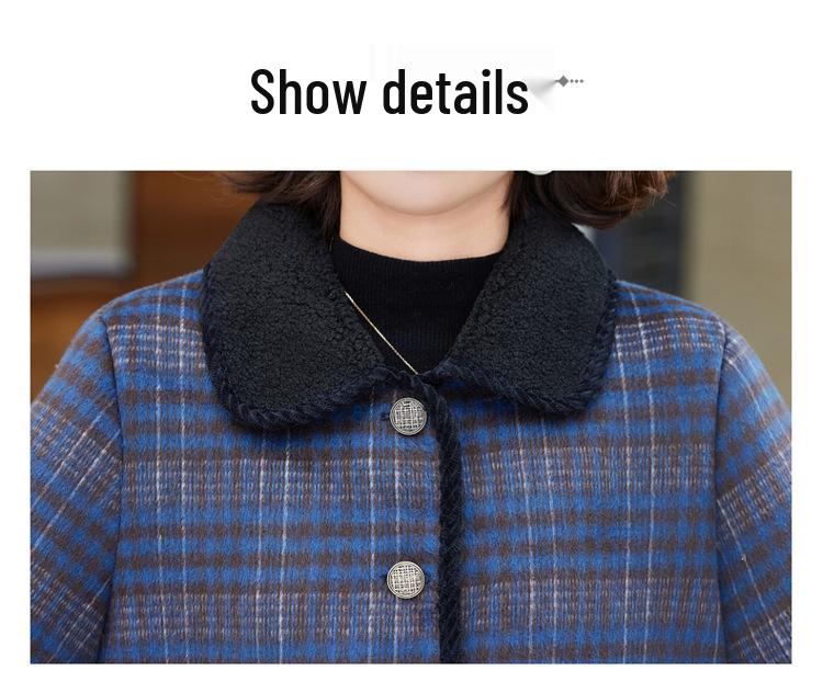 Women's 50+ Plaid Plus Velvet Warm Coat - Lightweight Autumn/Winter Cotton Jacket