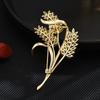 Yellow Three-Headed Rice Ear Brooch, High-End Luxury Gold Copper Zircon Corsage Coat Accessories