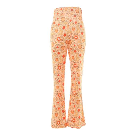 3 Pcs/Set Women Stage Performance Suit V Neck Lace-up Long Sleeves Cropped Top High Waist Flared Hem Trousers Printed Headband Retro Disco Party