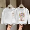2025 New Girls' Pure Cotton White Base Layer Long Sleeve T-shirt for Spring & Autumn - Medium & Large Kids
