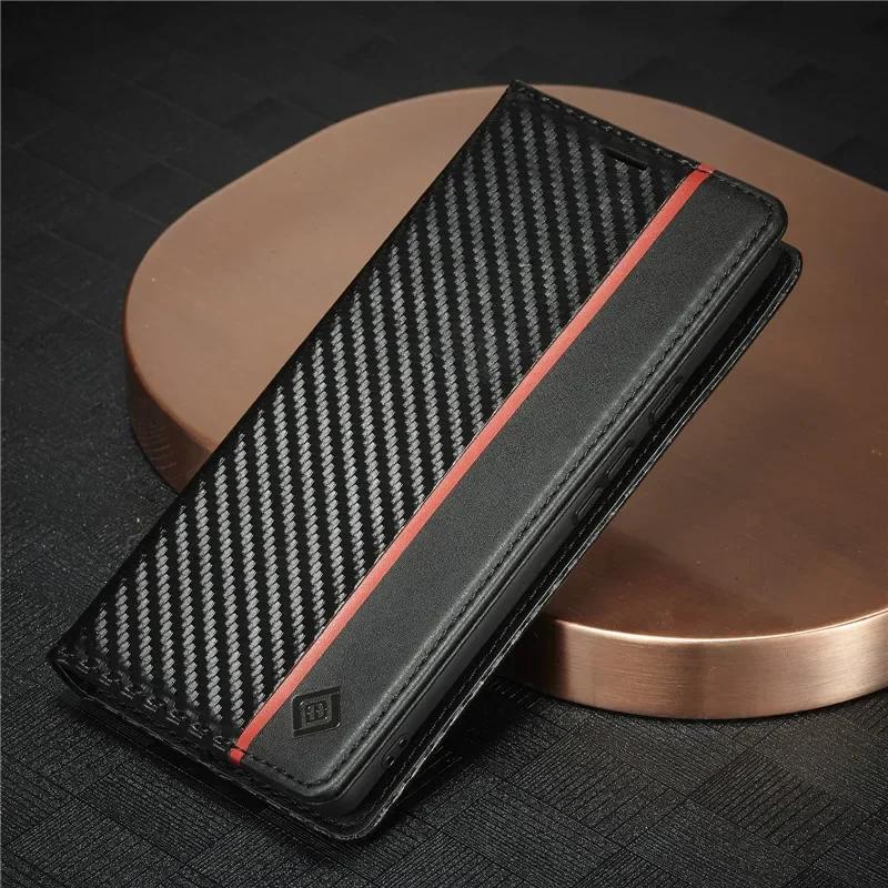 Carbon Fiber Flip Wallet Phone Case for Xiaomi 13T 12T 11T 11 Lite POCO X5 X4 X3 Pro Holder Cover Redmi Note 12 12S 11S 11 Pro