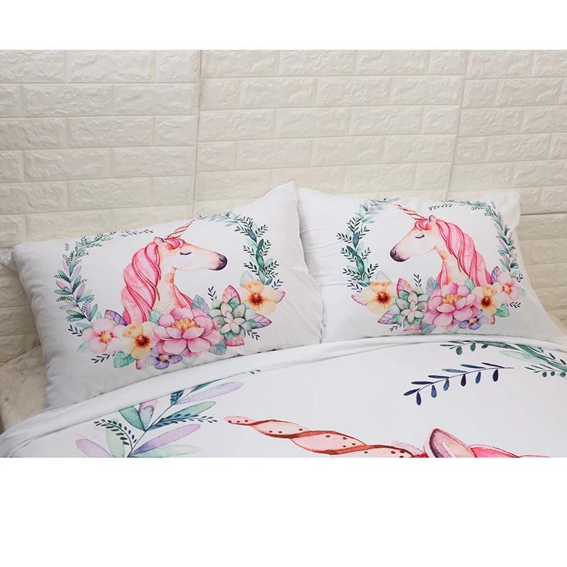 Comforter 3D Print Pink Flowers Unicorn Bedding Set For Girl And Kidcartoon Twin Cute Birthday Presenthome Textile 150X200