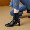 Leather French Square Head Thick Heel Elastic Thin Boots Women's 2025 Autumn and Winter New Retro High Heel Short Boots Martin Boots