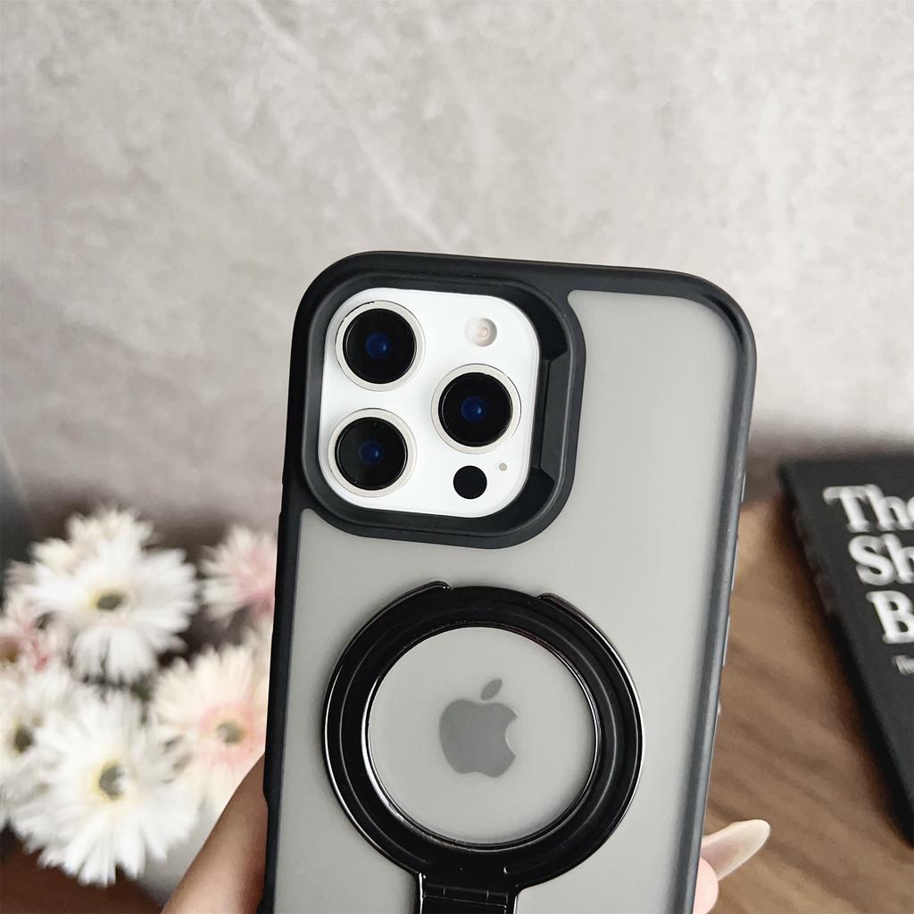 For iPhone 16 Pro Magnetic Case with Kickstand Dual-Color TPU+Acrylic Phone Back Cover