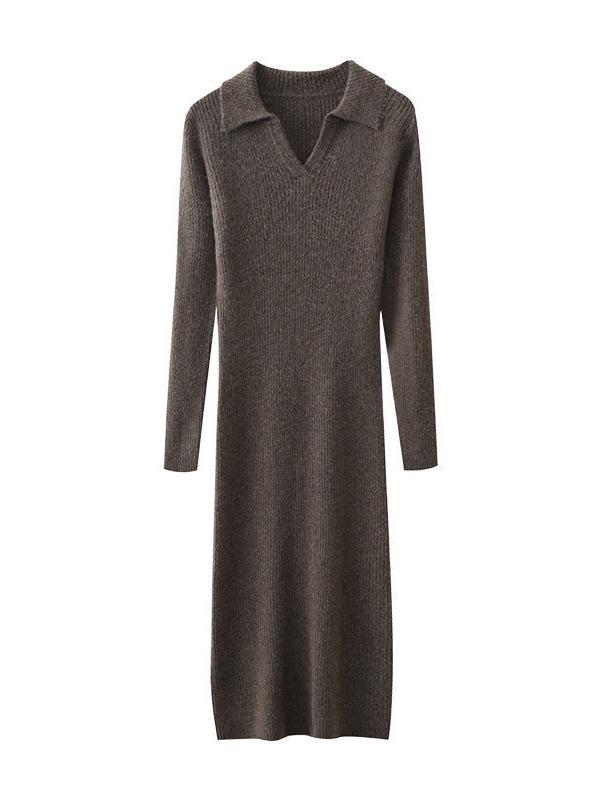 Women's Slim Fit Knit Bodycon Sweater Dress - Long Style for Autumn and Winter