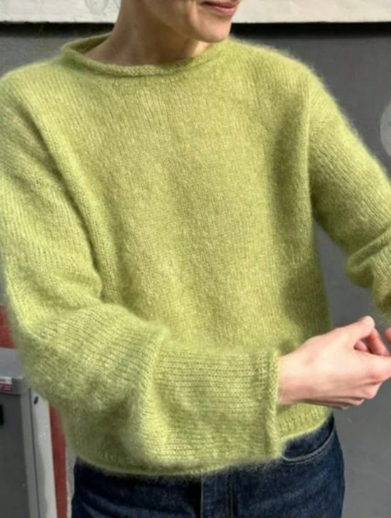 Korean Style Mohair Loose Sweater - Autumn/Winter Round Neck Rolled Hem Pullover for Women