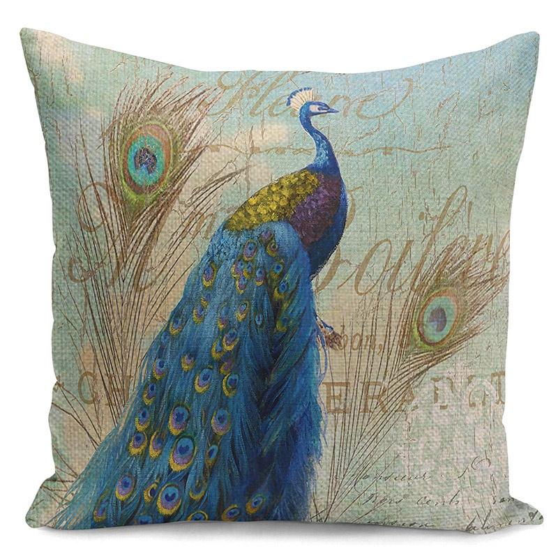 Luxuriöser Kissenbezug aus Baumwolle und Leinen mit Pfauenmuster für elegante Heimdekoration, Sofakissenbezug