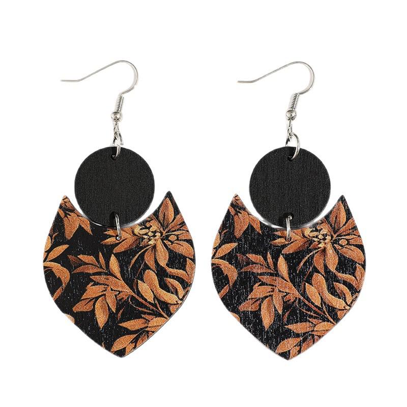 Geometric Maple Leaf Double-Sided Wooden Earrings