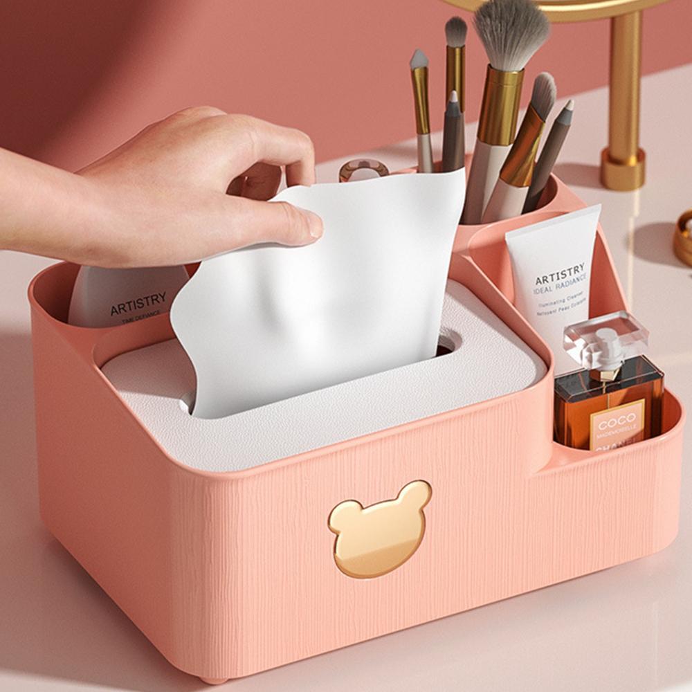 Household Tissue Storage Box Desktop Cartoon Little Bear Paper Boxes Phone Holder Design Tissue Box Divided Storage Paper Boxes