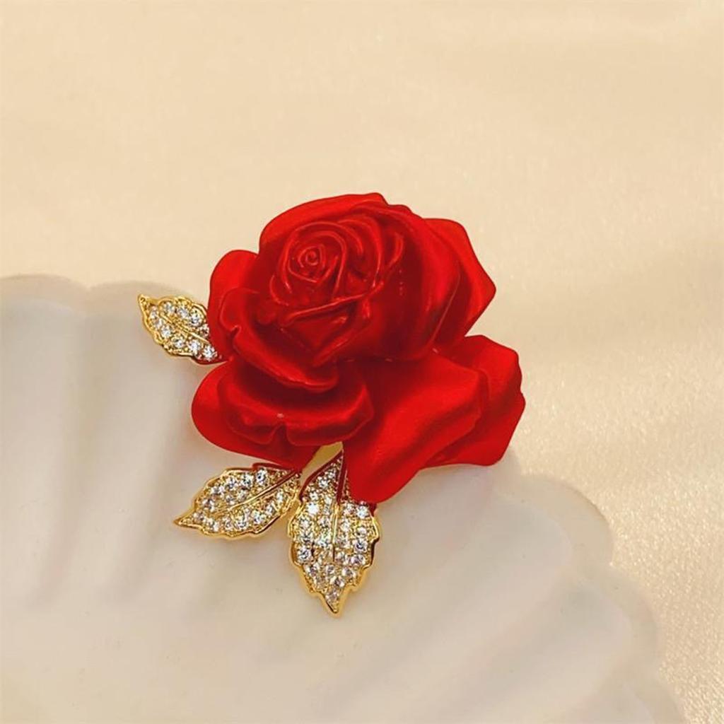 Spilla di lusso a forma di fiore rosa Spilla con strass brillanti Elegante abito cappotto soprabito distintivo accessori per vestiti