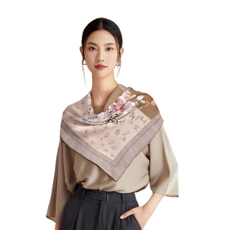 2026 Silk Scarf 90cm Square Women Gift Elderly Elegant Satin Shawl