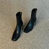 Square head temperament high heel thin boots rear zipper black martin boots thin French thick heel short boots women