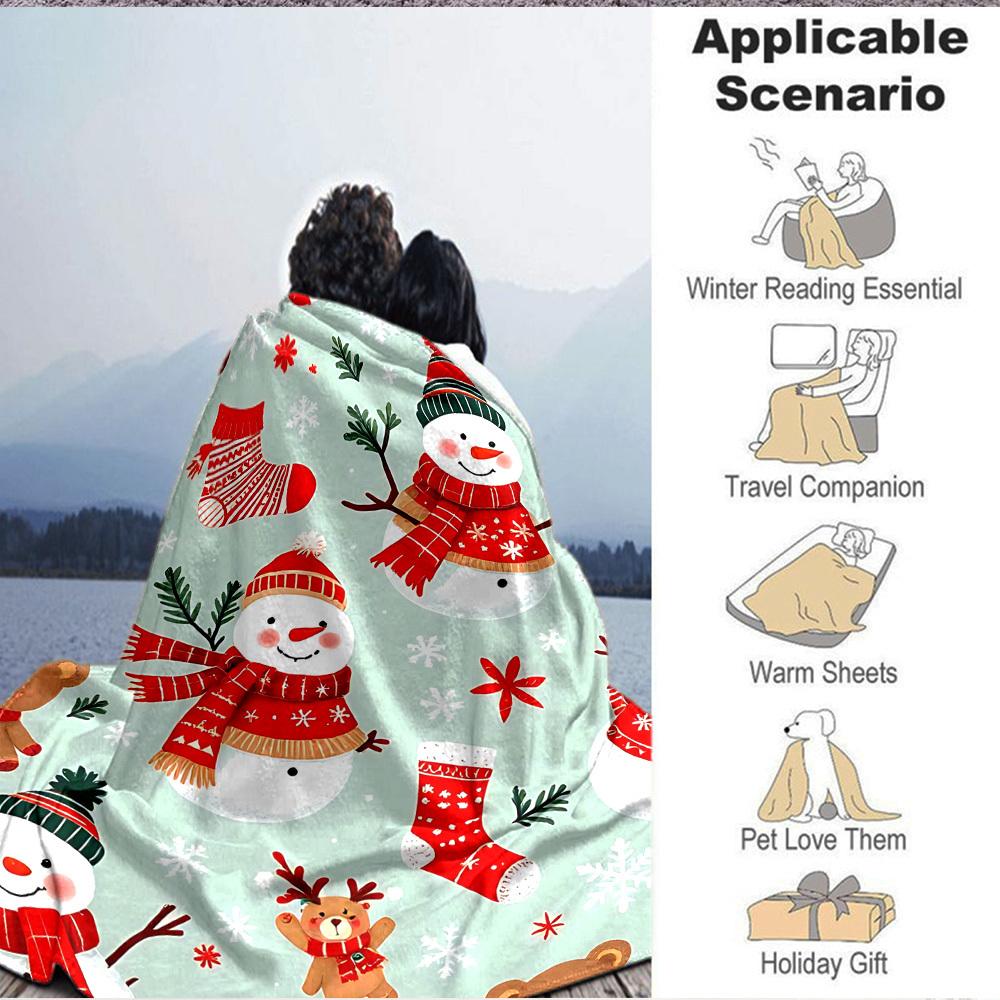 1pc Snowman Blanket Warm, Cozy, And Soft, Suitable for Sofas, Beds, Cars, And Office Use.Perfect for Camping And Travel, Making It a Great Gift for An