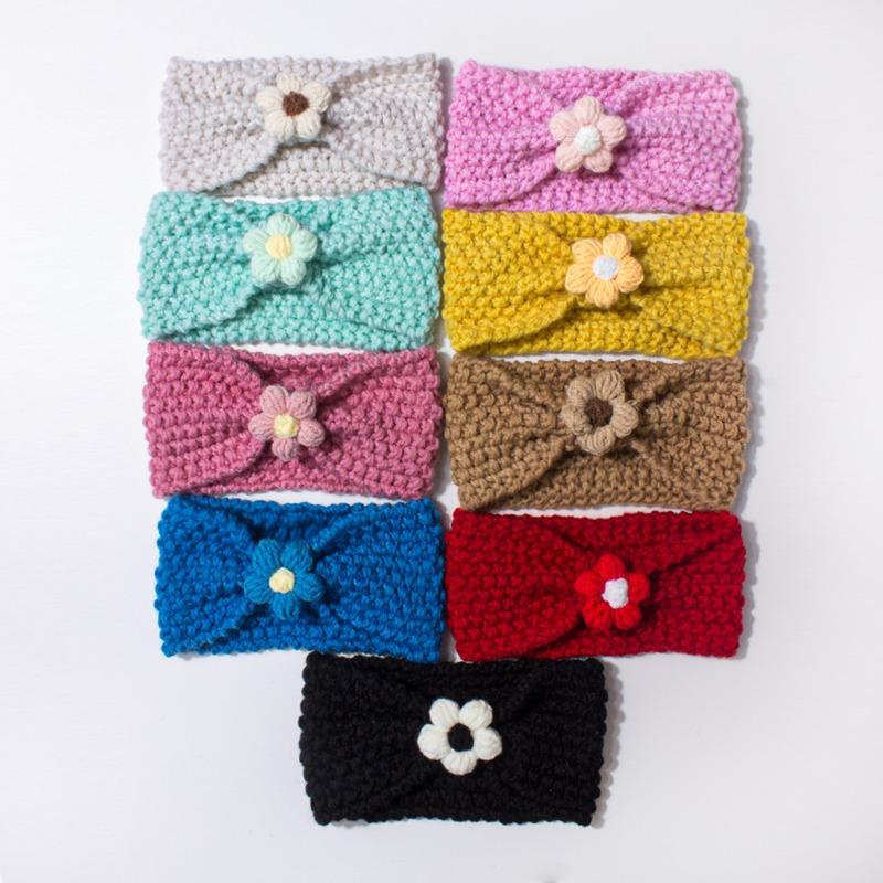 

New baby fontanelle knitted headband to keep warm baby wool headband cute flower children s headgear autumn and winter models