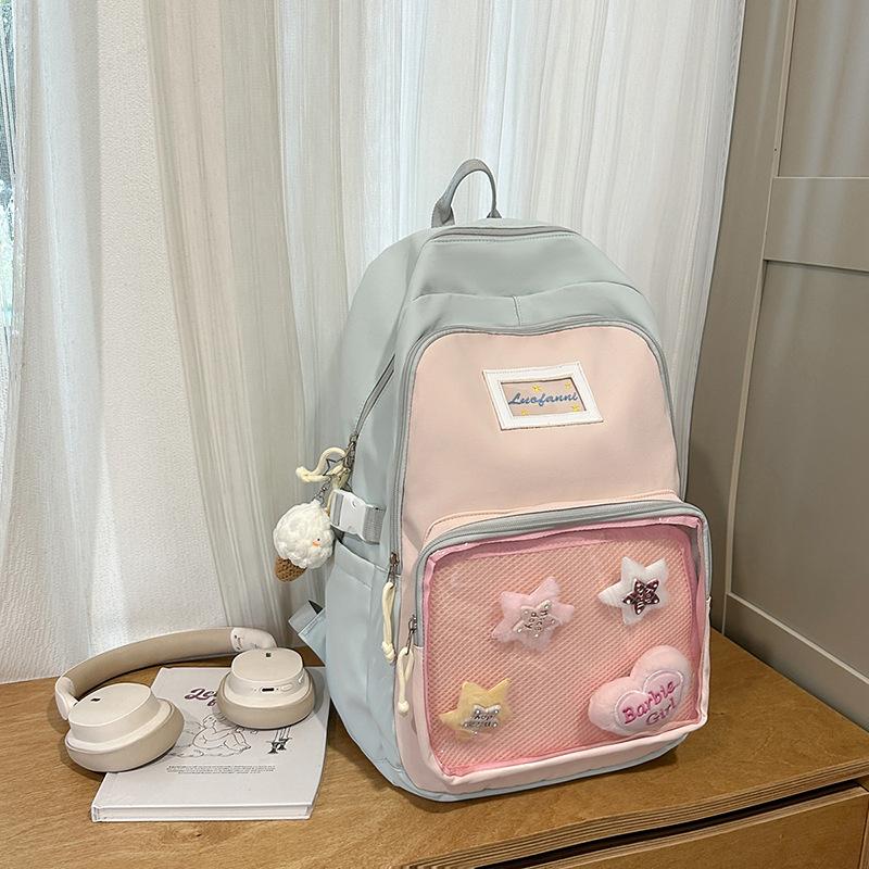 Cute Schoolbag Female Student Large-capacity Color Matching Transparent Bag Backpack Two-dimensional Backpack Dopamine Transparent Pain Bag