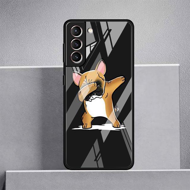 Dog Cute Animal Glass Case For Samsung Galaxy S22 S20 FE S21 Plus Phone Cover S10 5G S9 Note 20 Ultra 10 Lite Shell