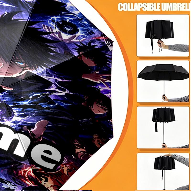 Custom Name Personalized Jujutsu Kaisen Print Umbrella, Auto Open Close, 8‑Rib Sturdy Frame, Commute Camping Hiking Use, Birthday Gift