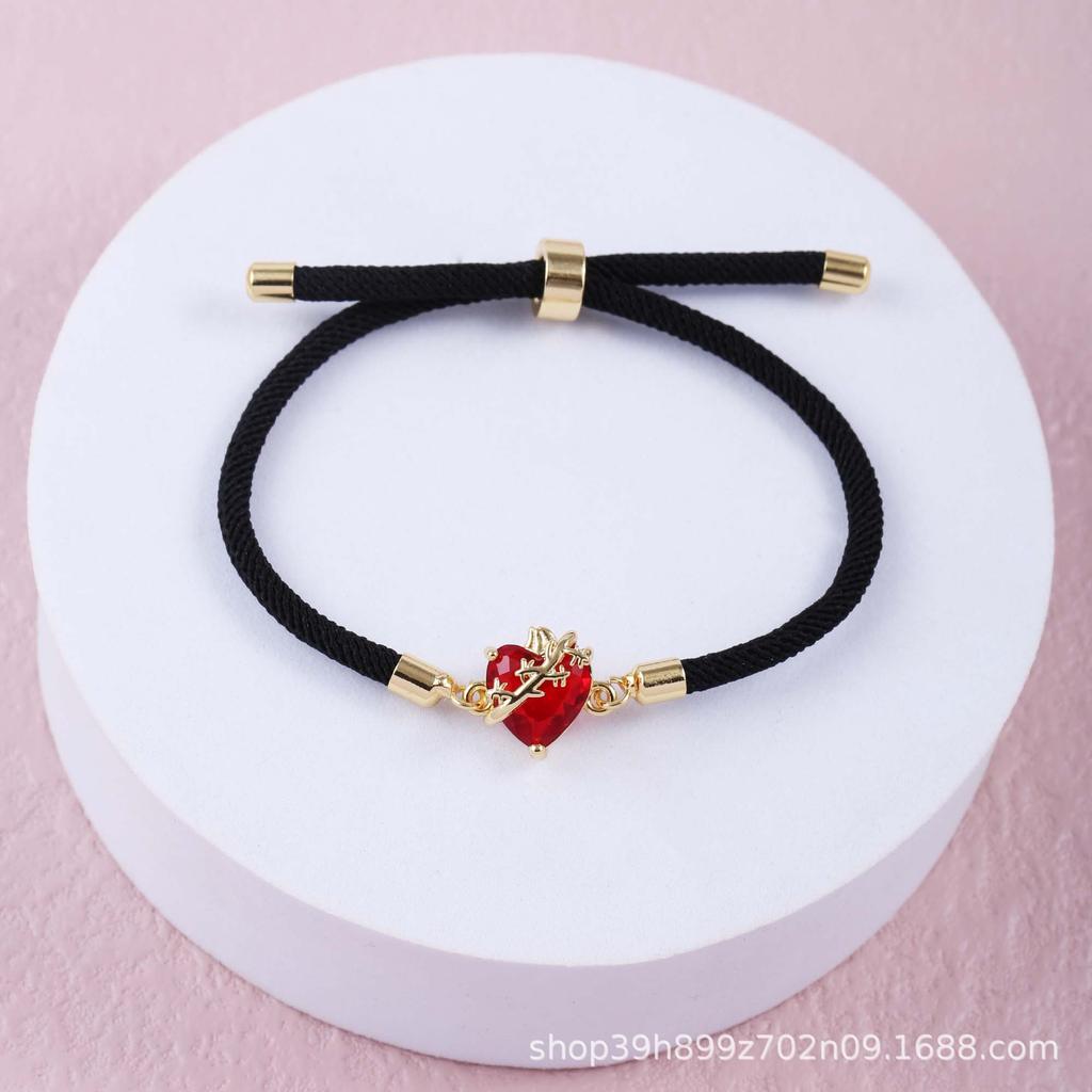 18k Gold Plated Heart Zircon Adjustable Bracelet In Black, White, Pink