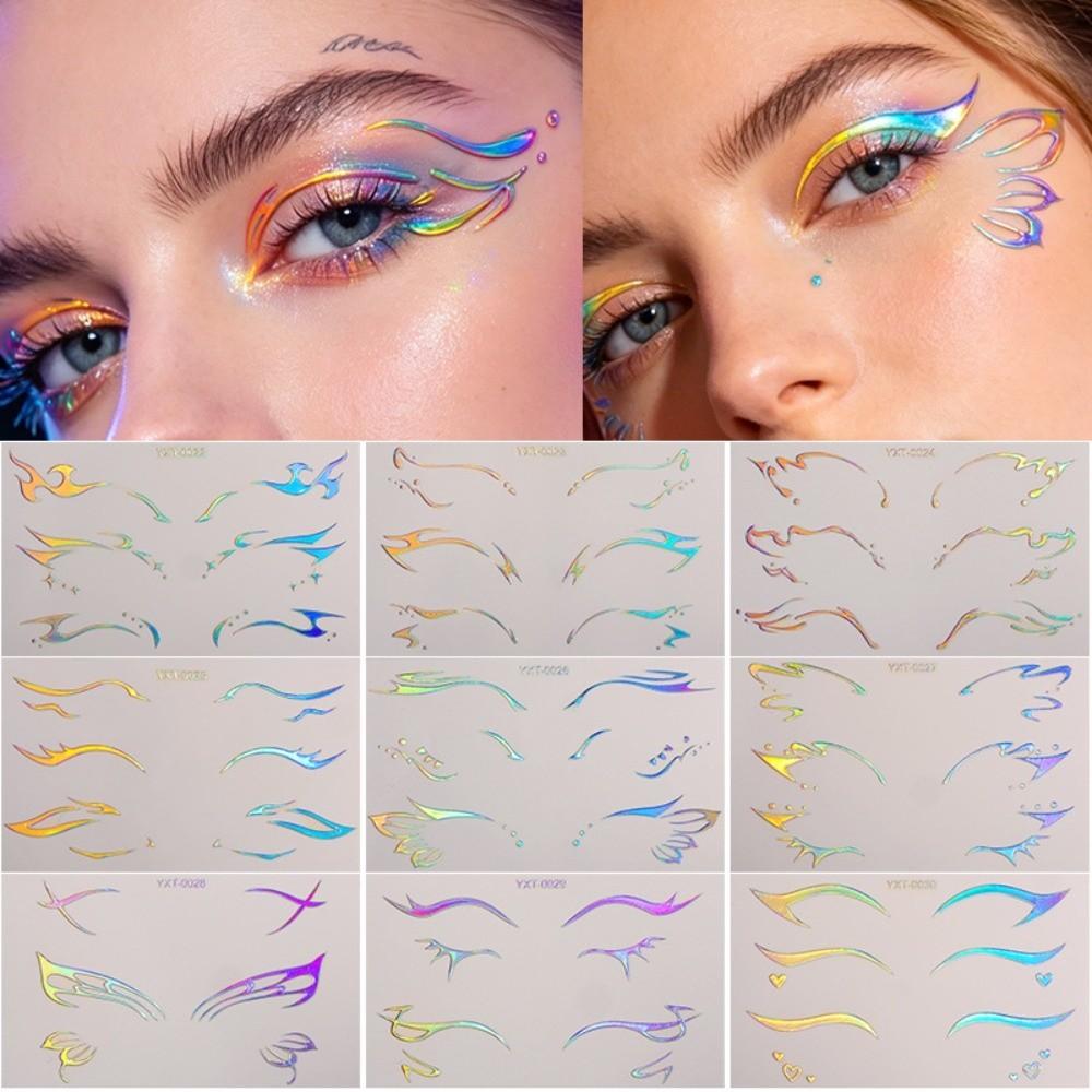 10 PCS Waterproof Eyeliner Eyebrows Tattoo Stickers Glitter Silver Laser Eye Make-up Stickers Aurora Gold
