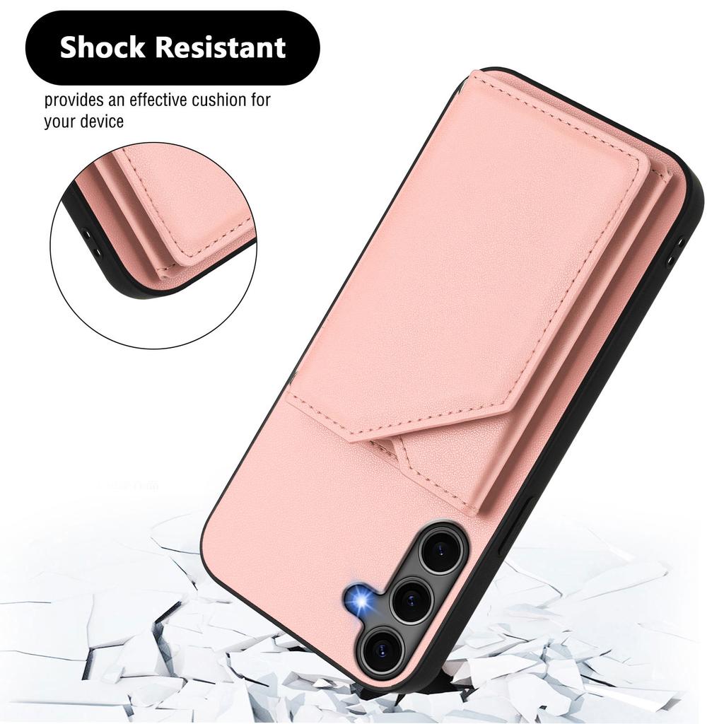 For Samsung Galaxy S25+ Case Card Holder Kickstand Skin-Touch Phone Cover with Wrist Strap