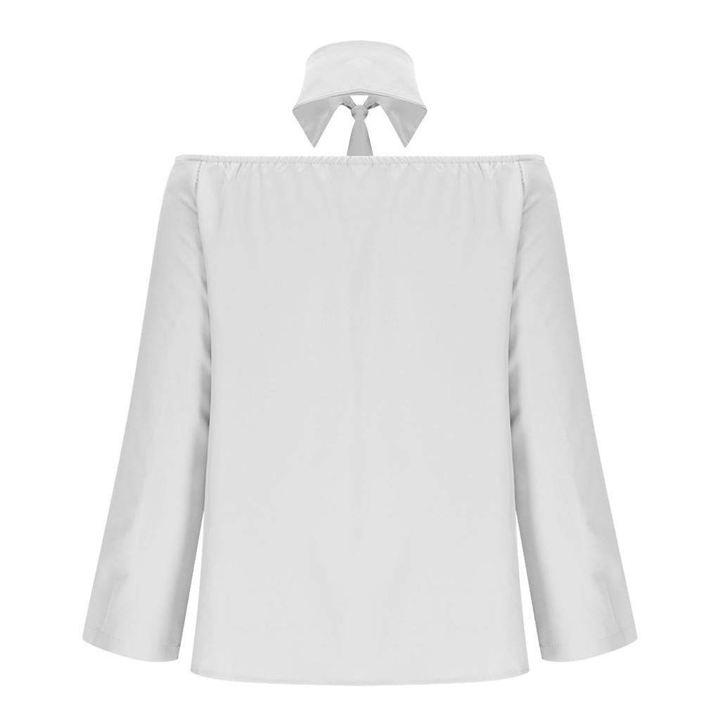 Dammode Enfärgad Kragknyt Långärmad Off Shoulder Casual Skjorta Topp