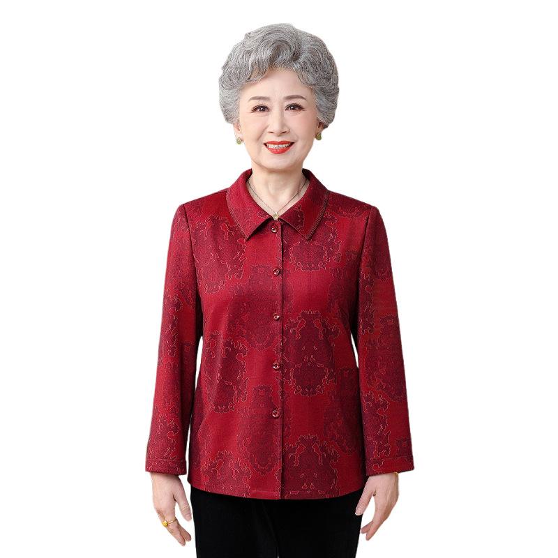 Loose Long-Sleeve Shirt for Elderly Women - Spring/Fall Wear for 60s-70s Grandma, Mother-in-law, or Mom