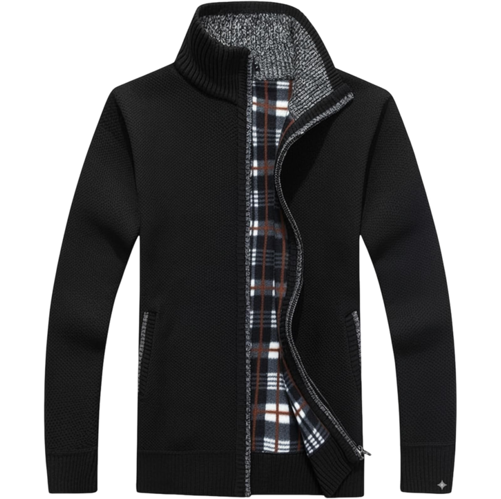 

Куртка-свитер в клетку с длинным рукавом Neiman by Long Sleeve, с флисовой подкладкой, простая, зимняя, размер M, мужская, на молнии, комплект, черный, (5A-N10-BKM) чёрный