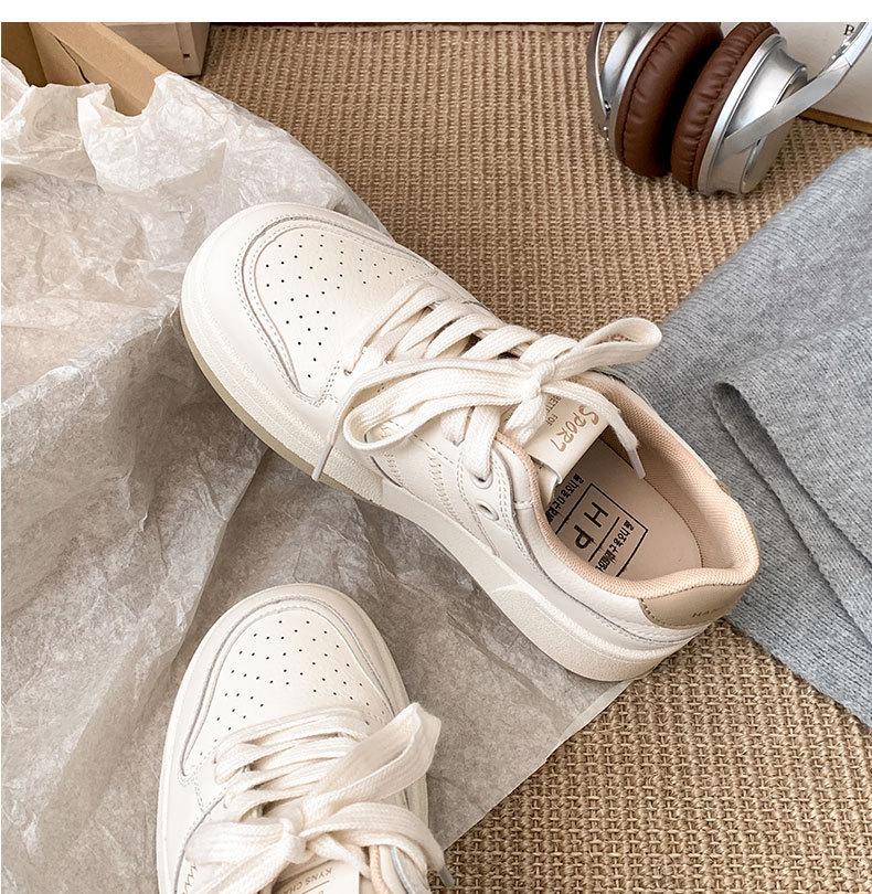 Platform White Shoes Women's Spring 2025 New Foreign Style Versatile College Style Lace-up Casual Fashion Sports Board Shoes