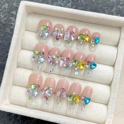 HANDGEFERTIGTE Künstliche Nägel Pandora Farbe Diamant Candy Soda Hochwertiges Falschnagelset mit Kleber Wiederverwendbare und Abnehmbare Aufdrücknägel