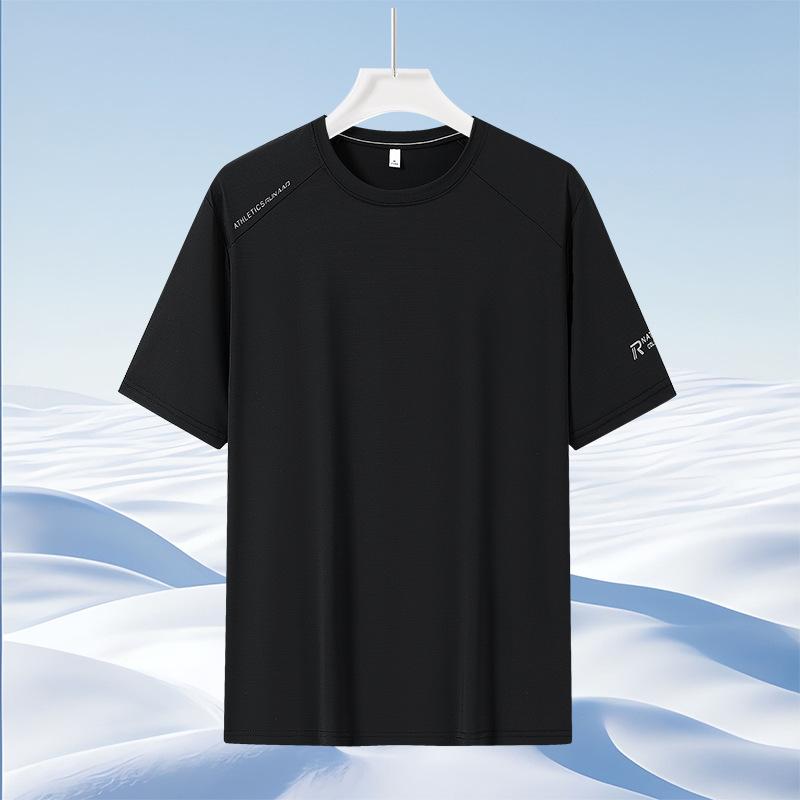 Pánské tričko s krátkým rukávem z ledového hedvábí, tenké sportovní rychleschnoucí tričko, pánská módní velikost plus, ležérní oblečení