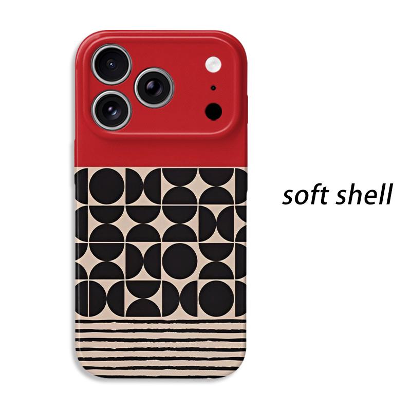 Aesthetic Modern Retro Red Black Geometric Half Circle Striped Film Art Protective Shockproof Bumper Shell Phone Case For iPhone 14 15 16 Pro Max Plus