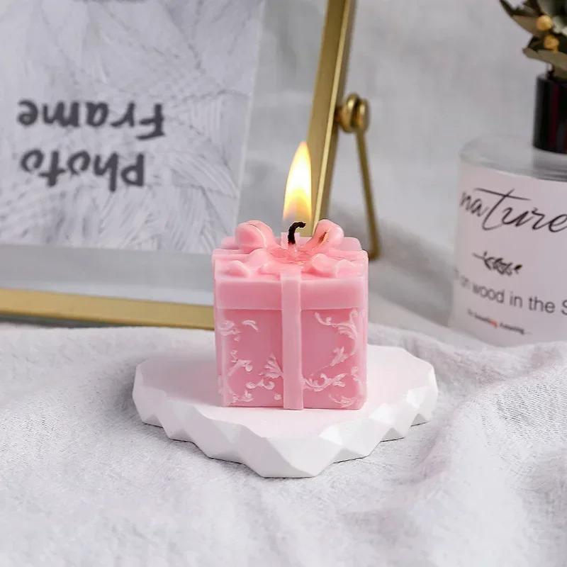 Christmas Gift Box Scented Candle Mold Bow Gift Box Fondant Silicone Mold Decor DIY Christmas Candle Molds for Candle Making