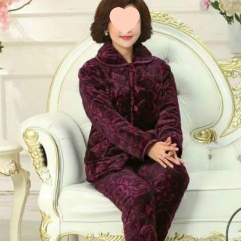 Pajamas women's winter warm winter fleece thickened coral fleece three layers of cotton autumn and winter women's loungewear