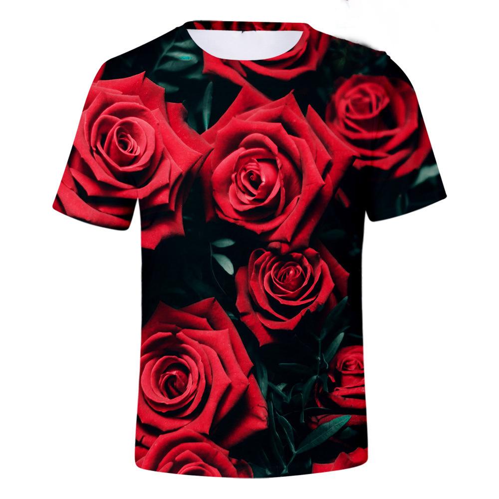 Rose Flower T-Shirts Floral 3D Print Men Women Hip Hop O-Neck Short Sleeve T Shirt Oversized Harajuku Y2k Tops Tees Kid Clothing