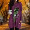 New In Autumn Cat Dragonfly Print Plus Size Dress Women O'neck Long Sleeves Casual Pocket Dresses