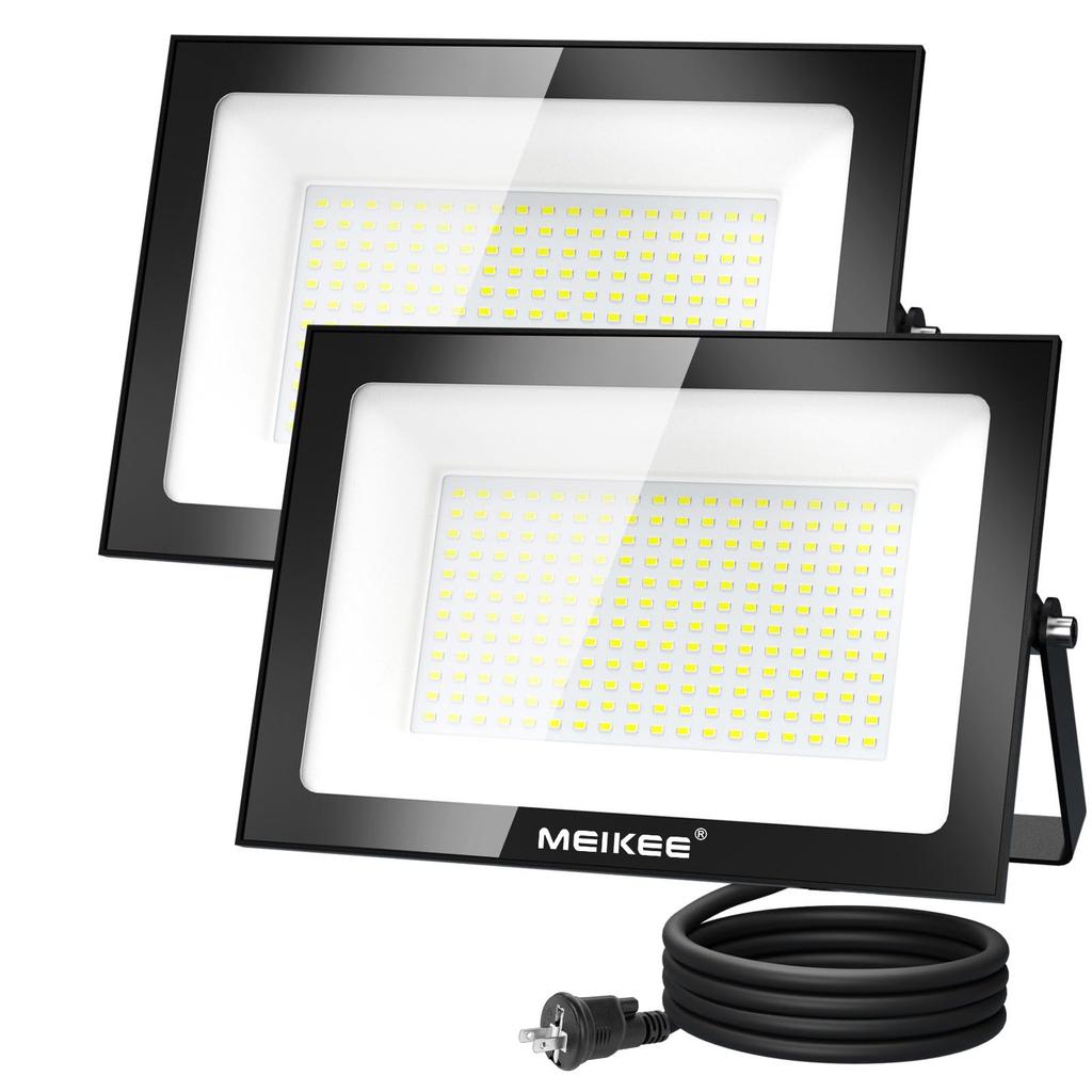 MEIKEE [100W Ultra-Thin, Set of 2] LED Floodlights, Work Lights, Ultra-Bright Daylight Color, 6500K, 10,000LM, Energy-Saving, Heavy Rainproof, IP66