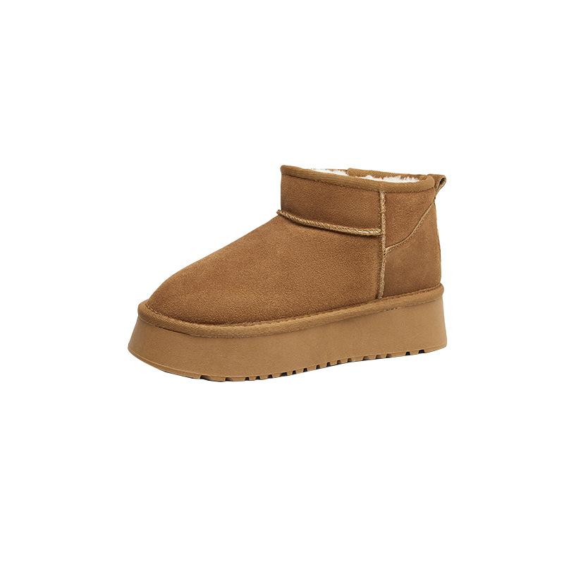 Autumn and winter velvet leather thick-soled snow boots women's velvet thickened large cotton shoes women's winter casual snow cotton
