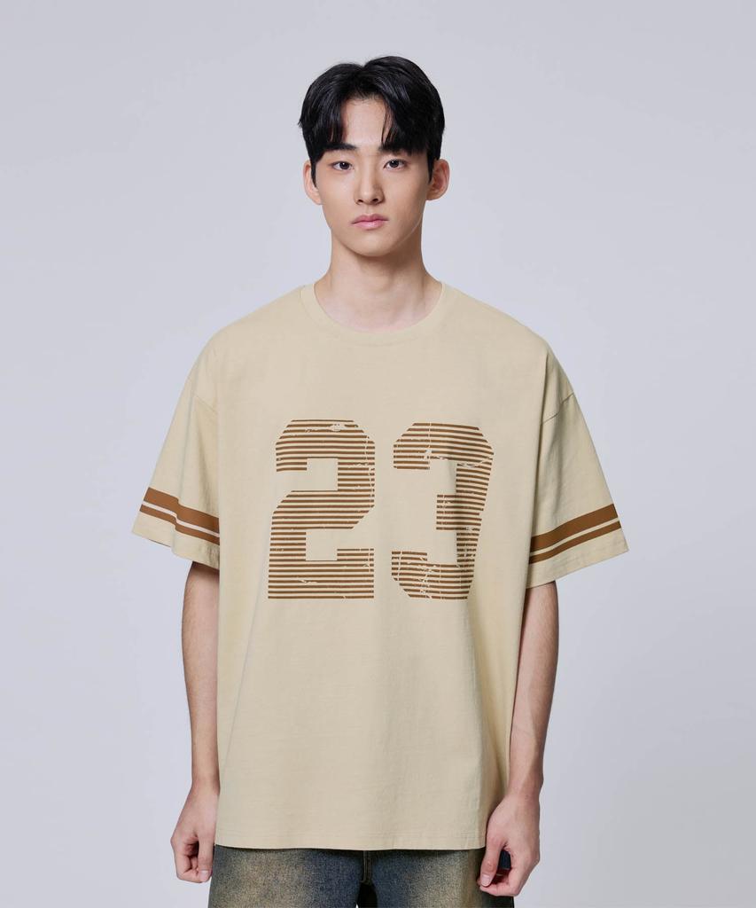 AGOD Oversized Vintage Rugby Short Sleeve T-Shirt [Light Beige]