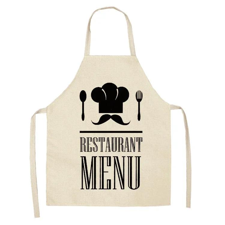 Letter Alphabet Kitchen Aprons for Women Cotton Linen Bibs Household Cleaning Pinafore Home Cooking Apron Delantal