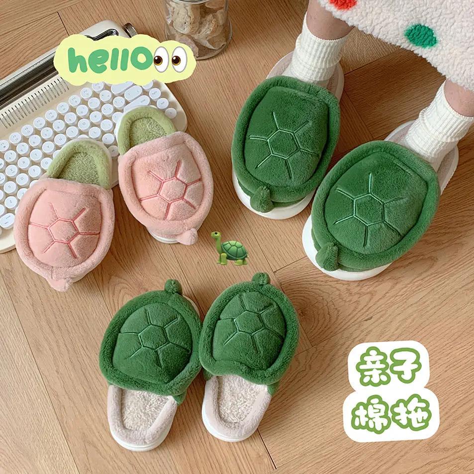 Fashion Women Cute Turtle Slippers Fluffy Furry Soft Bottom Slippers Female Winter Plush Slides Indoor Fuzzy Slippers Lovely Cotton Shoe