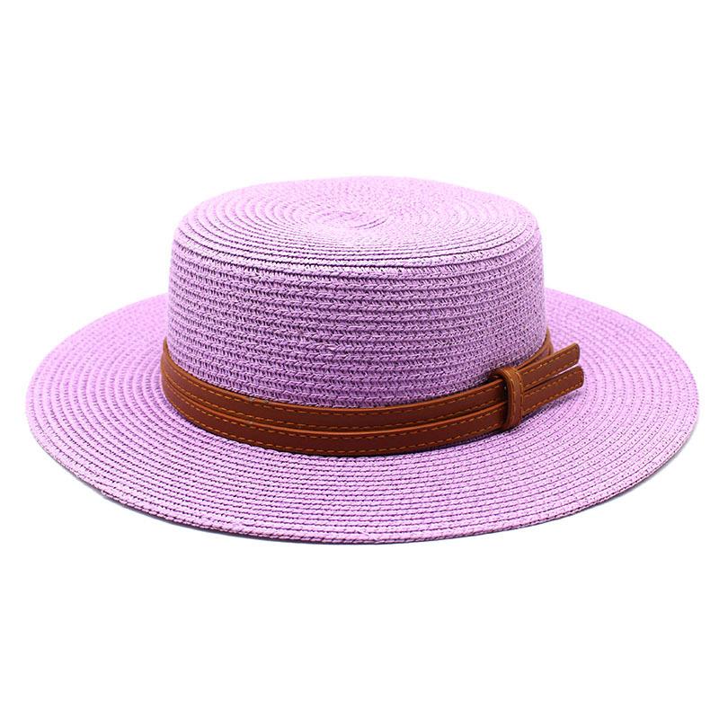 Spring And Summer Men'S And Women'S Multi-Color Decorative Flat-Top Straw Hat Outdoor Travel Sunshade Sun Protection Flat-Top Straw Hat