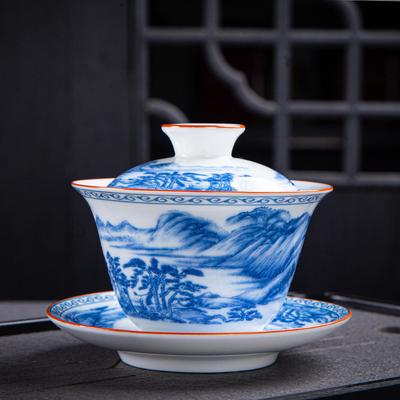 Dehua Gaiwan Tasse Keramik Groß Einzeln Sancai Schale Kung Fu Tee Set Blau-Weiß Porzellan Haushalt