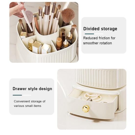 Makeup Organizer with Drawer 360 Degree Rotating Multi-functional Cosmetic Storage Box for Dressing Table Bathroom Office