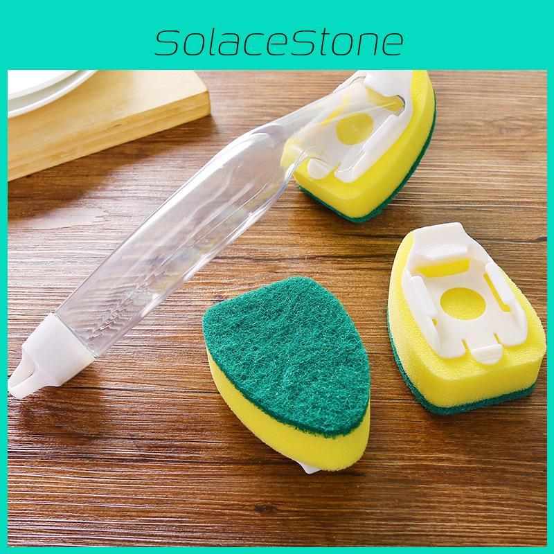 Cleaning Sponge Kitchen Brush With Extended Handle And Detergent Tool Dispenser