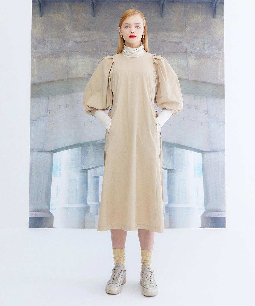 THE STUDIO K Puff Volume Sleeve Dress_Beige