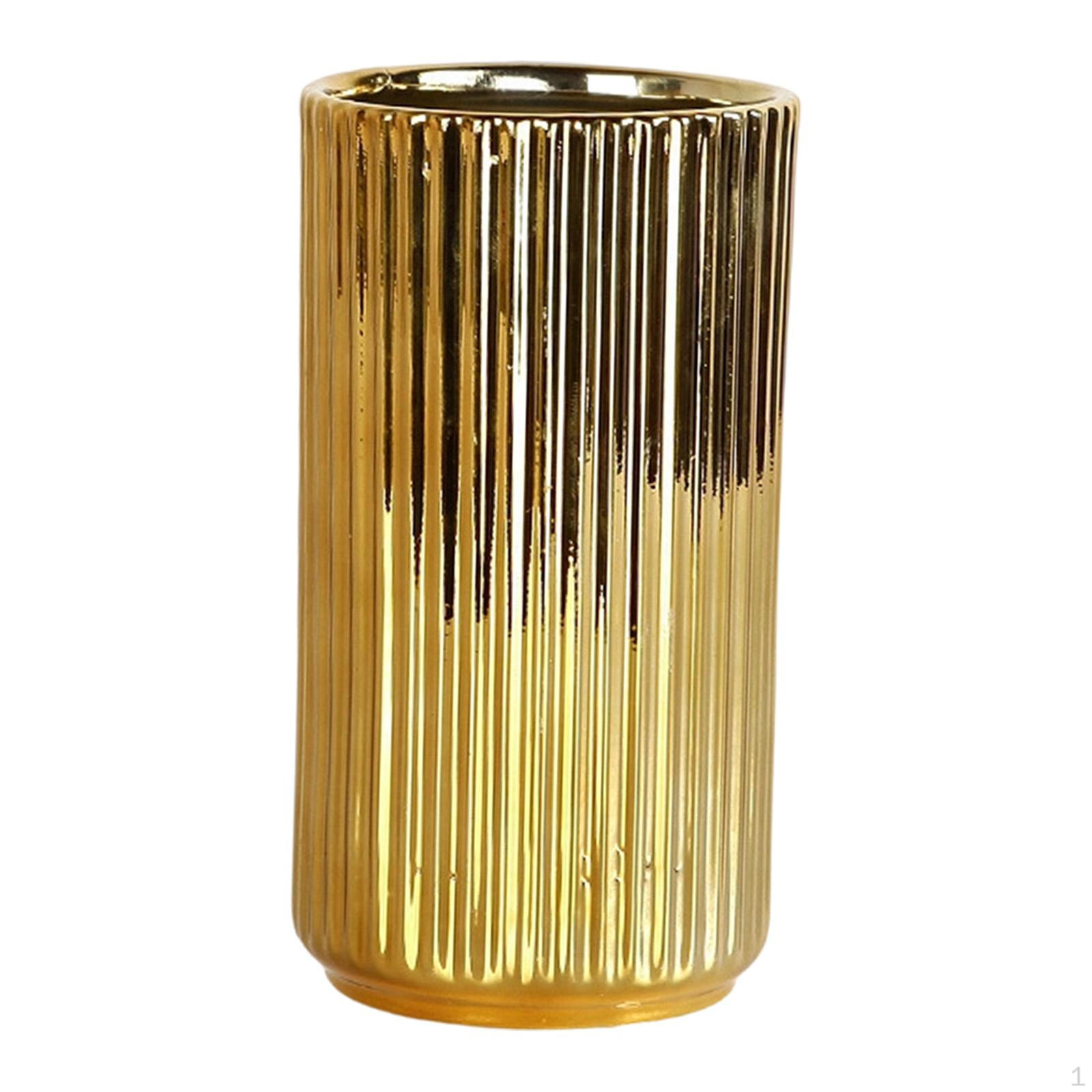 

Gold Ceramic Flower Vase Cylinder Pot Gift Pottery Decorative Floral Arrangement Plant Holder 10cmx18.5cm
