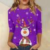3/4 Sleeve Shirts For Women Print Christmas Tees Blouses Casual Plus Size Basic Tops Pullover