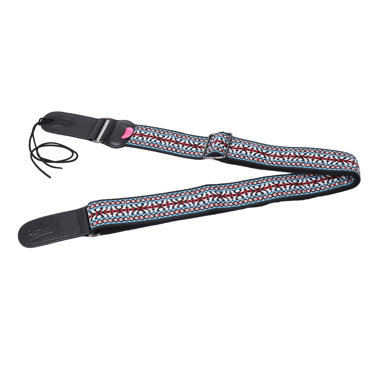 

Этнический гитарный ремень 2 дюйма расширенный регулируемая длина кожаный хлопковый гитарный ремень с держателем для медиаторов Type 3