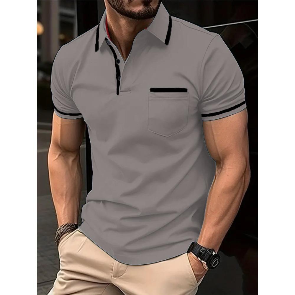 Pocket Splicing Polo Men's Casual Shirt